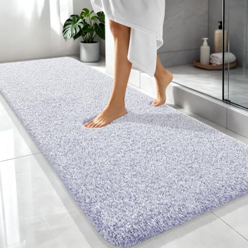 OLANLY Microfiber Bathroom Rugs 70x24, Quick Dry Mat, Lavender and White