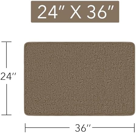 Yeaban Chenille Taupe Bathroom Rug 24"x36", Non-Slip Rubber Backing