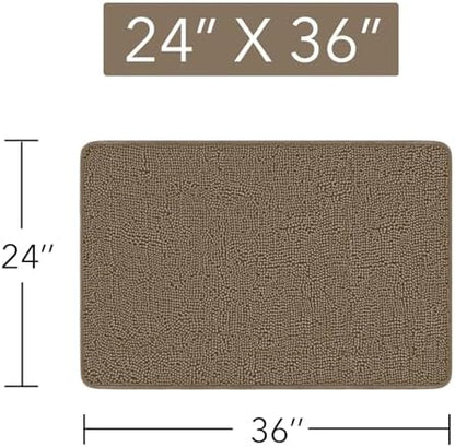 Yeaban Chenille Taupe Bathroom Rug 24"x36", Non-Slip Rubber Backing