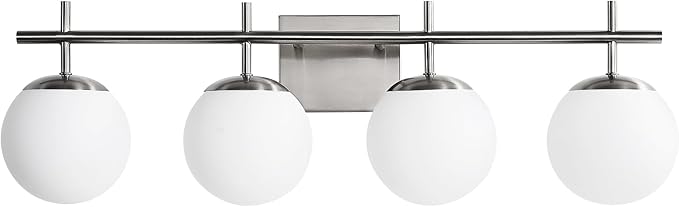 AIJIASI Bathroom Vanity Light, 4-Light Brushed Nickel Vanity Lights, 30.7 Inch Modern Bathroom Light Fixtures with Milky White Glass Globe Shade, Vanity Lighting Fixtures Over Mirror Wall Sconce