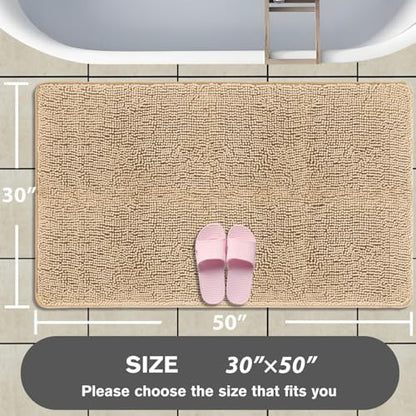 Bathroom Rugs 30 x 50 Inch – Extra Large Bath Mat | Absorbent and Washable Thick Chenille Bath Rugs Non-Slip Runner Rug for Bathroom, Shower, Tub(Ivory Cream)