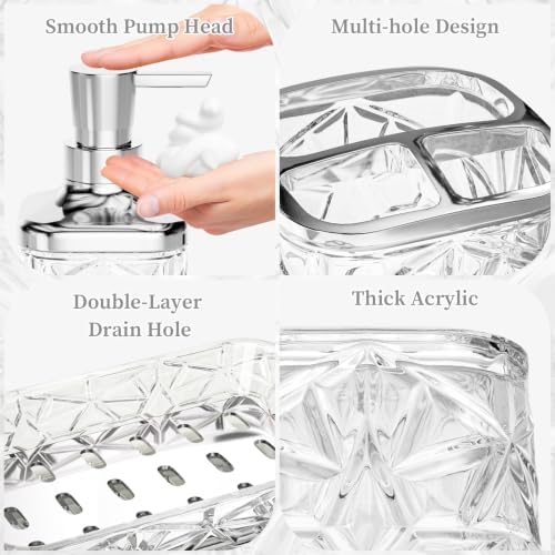 Bathroom Accessory Set, 7 Pcs White Bathroom Accessories Set, Acrylic Soap Dispenser and Toothbrush Holder Set, Qtip Holder Set, Bathroom Sink Set, Gift for Home Apartment