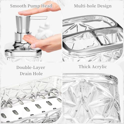 Bathroom Accessory Set, 7 Pcs White Bathroom Accessories Set, Acrylic Soap Dispenser and Toothbrush Holder Set, Qtip Holder Set, Bathroom Sink Set, Gift for Home Apartment