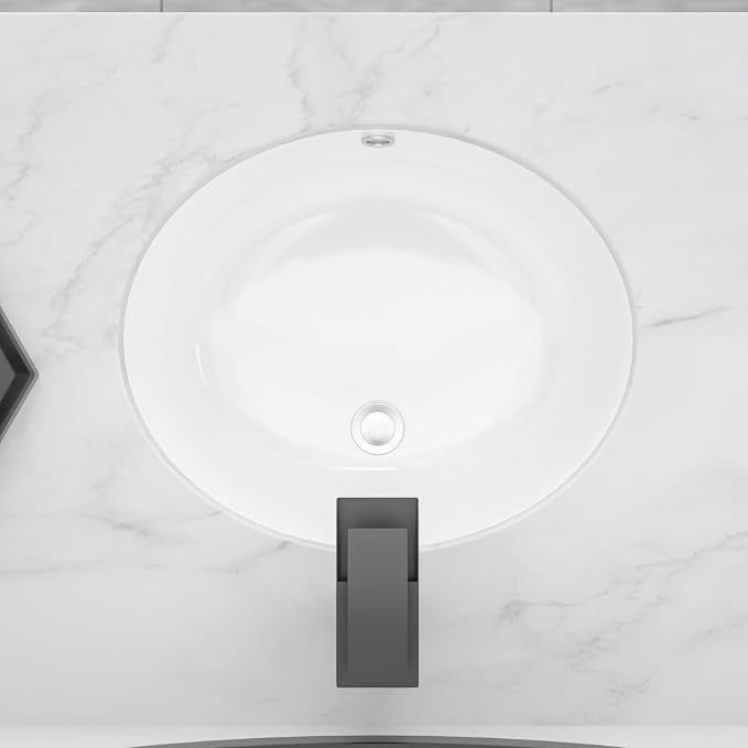 Undermount Bathroom Sink, 18''x15'' Oval Undermount Bathroom Sink White Porcelain Ceramic Bathroom Vessel Sink Under Counter Vanity Sink Bowl Lavatory Basin, inner dimension 16" x 13"