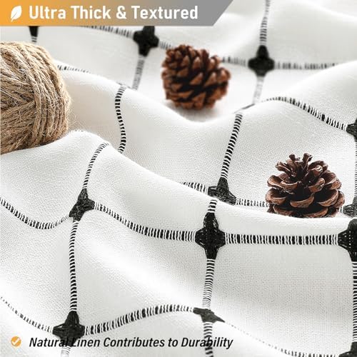 BTTN Stall Boho Farmhouse Linen Shower Curtain Set, 36x72, White and Black