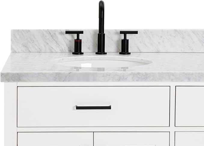 ARIEL Hepburn 72-inch Bathroom Vanity with Sink,Solid Wood, 1.5-inch Italian Carrara Marble Countertop & Backsplash, Double Oval Porcelain Sink, 4 Soft Closing Doors, 6 Dovetail Drawers, White