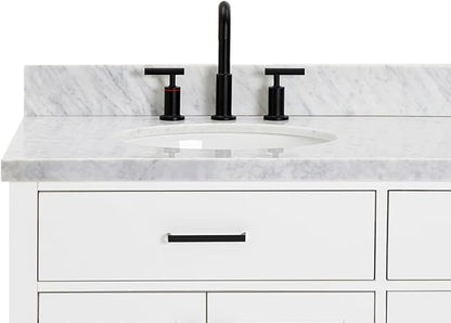 ARIEL Hepburn 72-inch Bathroom Vanity with Sink,Solid Wood, 1.5-inch Italian Carrara Marble Countertop & Backsplash, Double Oval Porcelain Sink, 4 Soft Closing Doors, 6 Dovetail Drawers, White