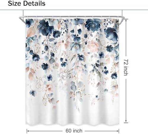 Blue Pink Floral Watercolor Wildflower Rustic Bathroom Shower Curtain Set