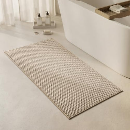 Triohero Bathroom Rugs Non Slip Washable, Super Absorbent Thin Bath Mat Quick Dry Low Pile Bathroom Rug, Beige 24x47