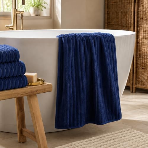 4 Piece Bath Towels, 30"x60" Microfiber Towels Set, Navy Blue