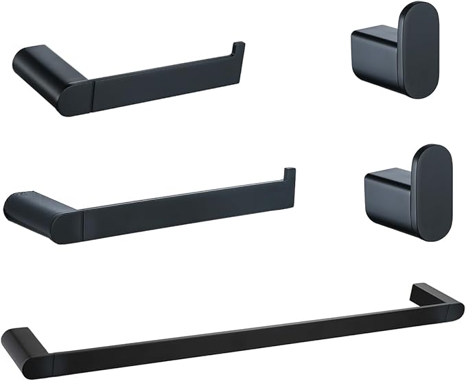 5-Pieces Matte Black Bathroom Accessories Set, Stainless Steel Bathroom Hardware Set, 23.6 Inch Bath Towel Bar Set, Towel Hooks,Towel Racks for Bathroom Wall Mounted,SE96026S-5MB