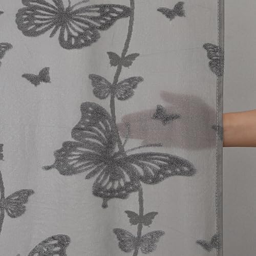 Onalasyc Grey Butterfly Shower Curtain,Lace Sheer Shower Curtain,72x72in