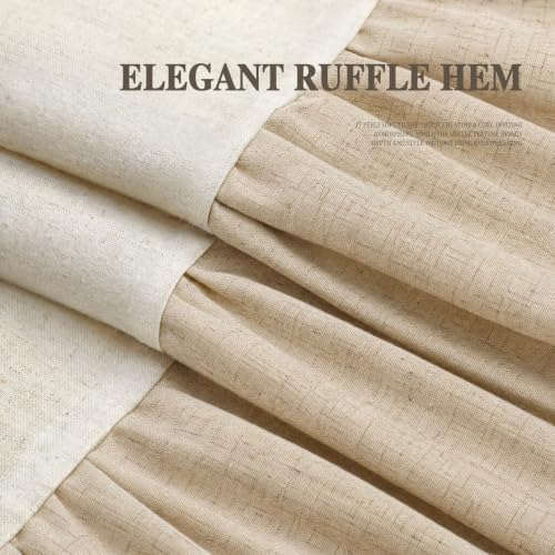 Farmhouse Shower Curtain Ruffle Linen Natural-Flax Tan 72"W x 72"L
