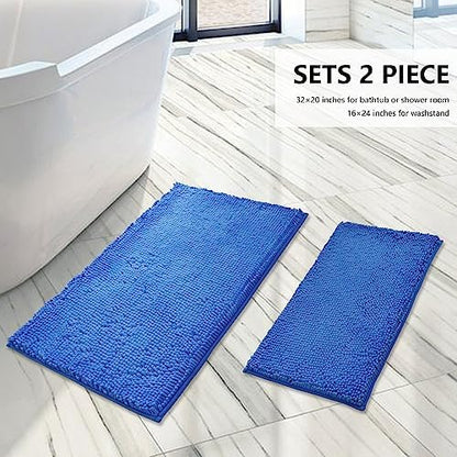 BOANKODU Bathroom Rugs Sets 2 Piece, Extra Soft Chenille Bath Mat Absorbent Bathroom Rug, Bathroom Mat with PVC Non-Slip Bottom, Machine Washable Bath Rugs (32x20 Inch + 24x16 Inch, Snow Cyan)