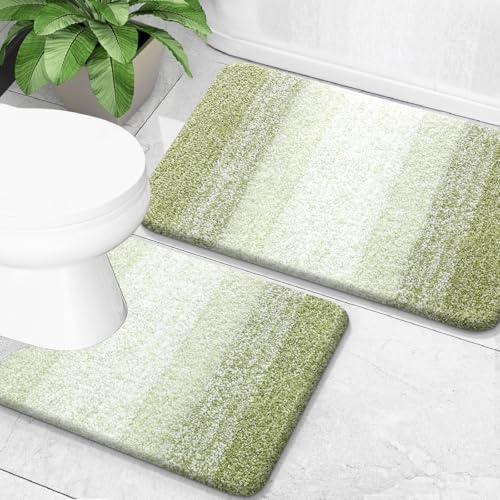 OLANLY Micorfiber Bathroom Rug Set 2 Piece, 30"x20"+U-Shaped 24"x20"