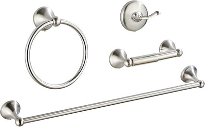 Classic Bathroom Hardware 4-piece Set, Brushed Nickel | Wall Mounted,Stainless Steel and Zinc material,Including Towel Bar,Towel Ring,Toilet Paper Holder,Robe Hook