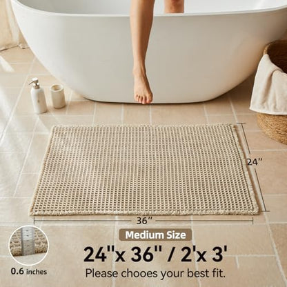 Triohero Waffle Bath Mat, Boho Bathroom Rugs Non Slip, 24x36 Pale Beige