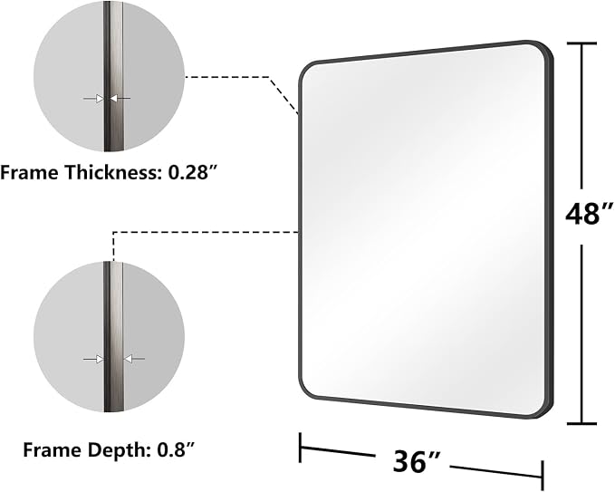 Koonmi Metal Framed Bathroom Mirror, 36"X48" Anti-Rust Bathroom Vanity Mirror, High-Definition Tempered Glass Bathroom Mirrors for Over Sink, Modern Decorative Wall Mirror for Restroom