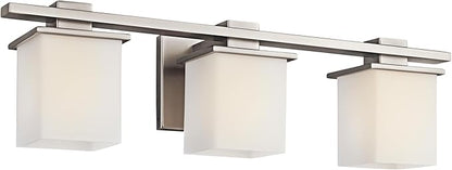 Kichler Tully 24" Vanity Light in Antique Pewter, 3-Light Modern Bathroom Light with Satin Etched Cased Opal Glass, (24" W x 6.5" H), 45151AP