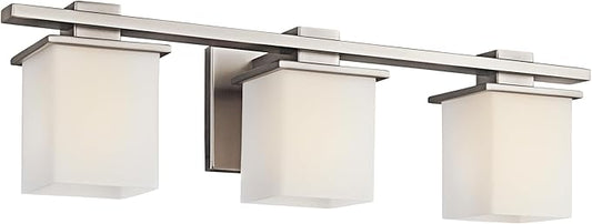 Kichler Tully 24" Vanity Light in Antique Pewter, 3-Light Modern Bathroom Light with Satin Etched Cased Opal Glass, (24" W x 6.5" H), 45151AP