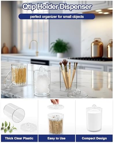 Bathroom Counter Organizer and Storage with 2 Pack Qtip Holder Dispenser, 7 Slots Detachable Toothbrush Holders for Bathrooms, Anti-Slip Electric Toothbrush and Toothpaste Holder Countertop