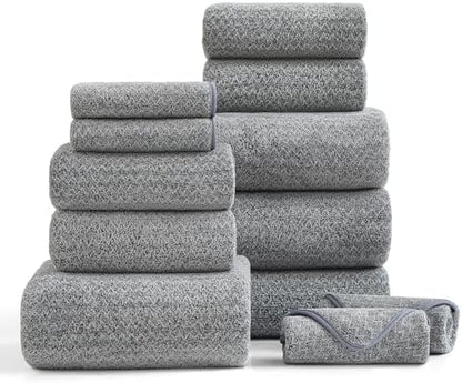 Ultra Soft Bath Towel Set,12 Piece (4 Bath Towels,4 Hand Towels,4 Washcloths) Family Bathroom Towels Set with Hanging Loop,Quick Dry Extra Absorbent Shower Towel for Bathroom,Hotel,Spa-Dark Gray