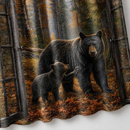 Rustic Bear Shower Curtain, Cabin Forest Window Scene 72x72 inch