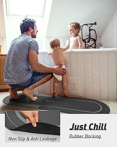 MontVoo Bath Mat Runner - Long Non Slip Absorbent Quick Dry Thin Bath Rug for Bathroom Floor Mat - Rubber Backed - Stain Resistant - Easy Care - Darkgrey 17"x50"