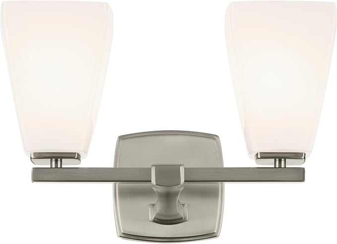 Kichler Marant 14.25" 2-Light Vanity Light with Opal Glass in Brushed Nickel, for Bathroom, Powder Room, Over a Mirror, (14.25" W x 9.5" H), 55215NI