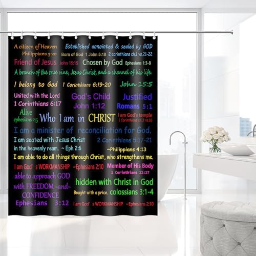Who I Am In Christ Bible Verse Quote Shower Curtain with Hooks 72 x 72 Inch