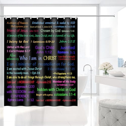 Who I Am In Christ Bible Verse Quote Shower Curtain with Hooks 72 x 72 Inch