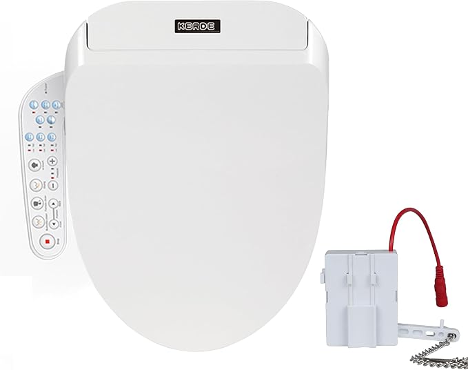 KERDE P30A Electric Bidet Toilet Seat - Smart Heated Seat with Auto-Flush, Side Panel Control for Existing Toilets, Quiet Close Lid & Warm Air Dryer Elongated