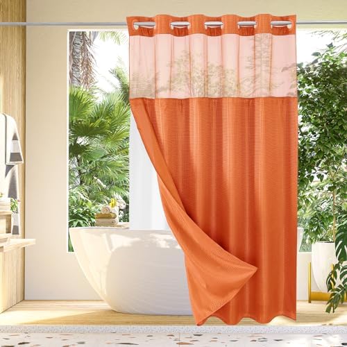 Gibelle No Hook Cloth Burnt Orange Shower Curtain with Liner, 72x80