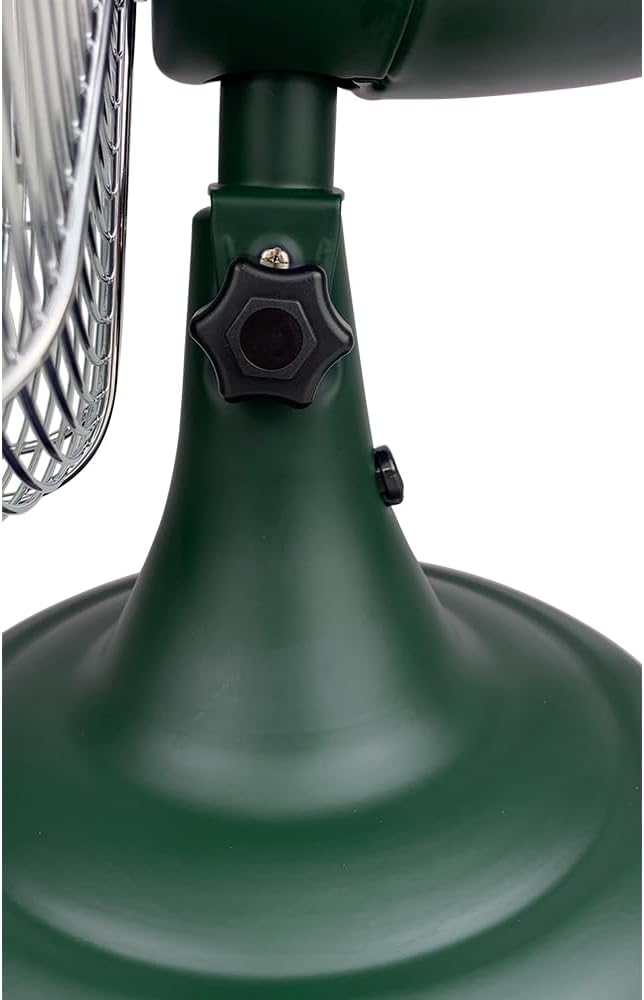 Good Housekeeping 92617 All-Metal 12" Retro Desk Office Table Fan with Wide Oscillation, 3-Speed Settings & Carrying Handle, Alpine Green