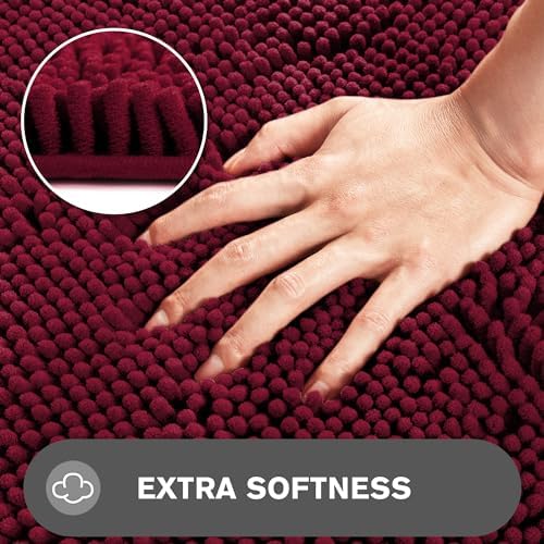 Vivid Burgundy Bathroom Rugs Sets 2 Piece – Absorbent and Washable Bath Mat, Non-Slip, Thick Soft Chenille Bath Rugs for Bathroom Floor, Shower, Sink - 20" x 32"+24" x 36"