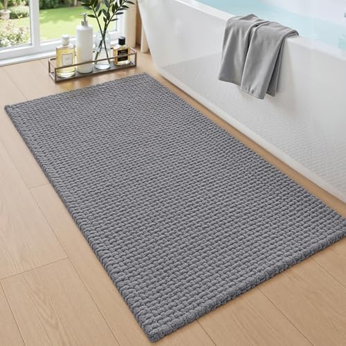 DEXI Chenille Bath Mat 43x24, Soft Absorbent Bathroom Rugs, Grey