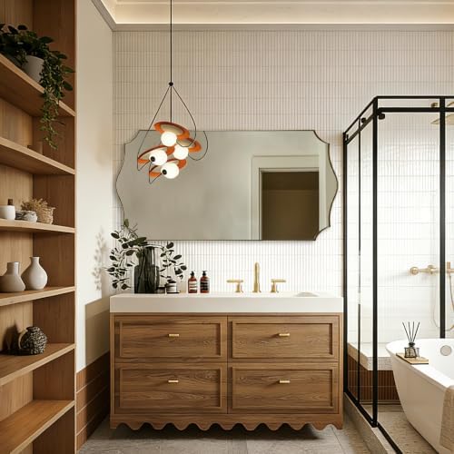 ANDY STAR 24"x48" Brushed Gold Scalloped Bathroom Mirror for Over Sink