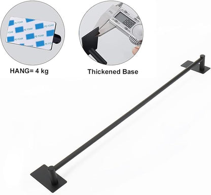 NearMoon Self Adhesive Bathroom Towel Bar- Stainless Steel Bath Wall Shelf Rack Hanging Towel Stick On Sticky Hanger Contemporary Style, NO Drilling (2 Pack, Matte Black, 24-Inch Towel Rack)