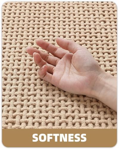 Color&Geometry 20"x24" Chenille Toilet Rugs U Shaped Stain Resistant,Khaki