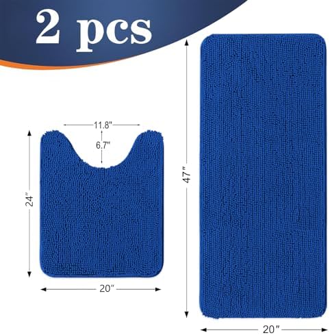 OLANLY Chenille Bathroom Rugs Mats Set 2 Piece, 47"x20"+24"x20", Royal Blue