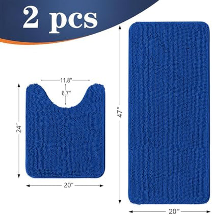 OLANLY Chenille Bathroom Rugs Mats Set 2 Piece, 47"x20"+24"x20", Royal Blue