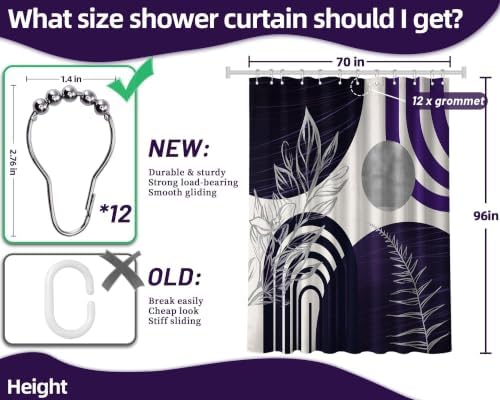 Dark Purple and Grey Extra Long Shower Curtain, Tall 72X96 in