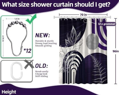 Dark Purple and Grey Extra Long Shower Curtain, Tall 72X96 in