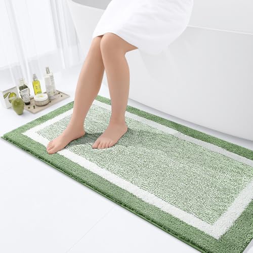 OLANLY Bathroom Runner Rugs 47x24, Long Bath Mats for Bathroom, Sage Green