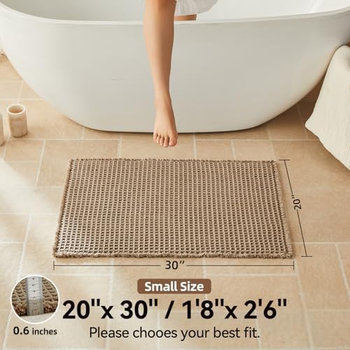 Triohero Waffle Bath Mat, Boho Bathroom Rugs Non Slip, 20x30 Beige