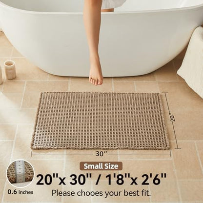 Triohero Waffle Bath Mat, Boho Bathroom Rugs Non Slip, 20x30 Beige