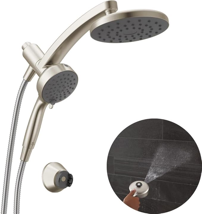 Delta 6-Setting PivotPro 3-in-1 Combination Shower Head with ProClean Spray, Brushed Nickel Round Shower Head Rainfall with Handheld Spray, 1.75 GPM, SpotShield Brushed Nickel 75648SN