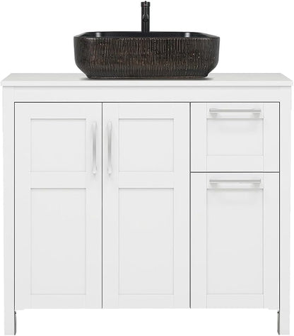YOURLITE 36" Bathroom Vanity with Sink, White Bathroom Vanity and Sink Combo with Faucet & Pop Up Drain Set,Traditional Vanity with with Black & Gold Ceramic Sink