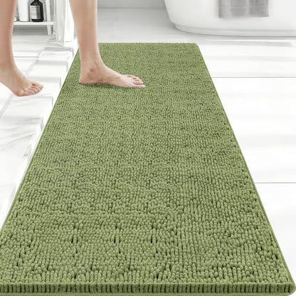 Bcoimo Bath Rug Mat,Sage Chenille High Absorbent Long Bathroom Runner Rugs