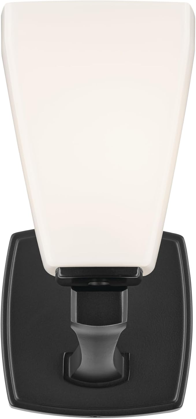 Kichler Marant 5" 1-Light Wall Sconce with Opal Glass in Black, for Bathroom, Powder Room, Hallway, Fireplace, (5" W x 9.5" H), 55214BK